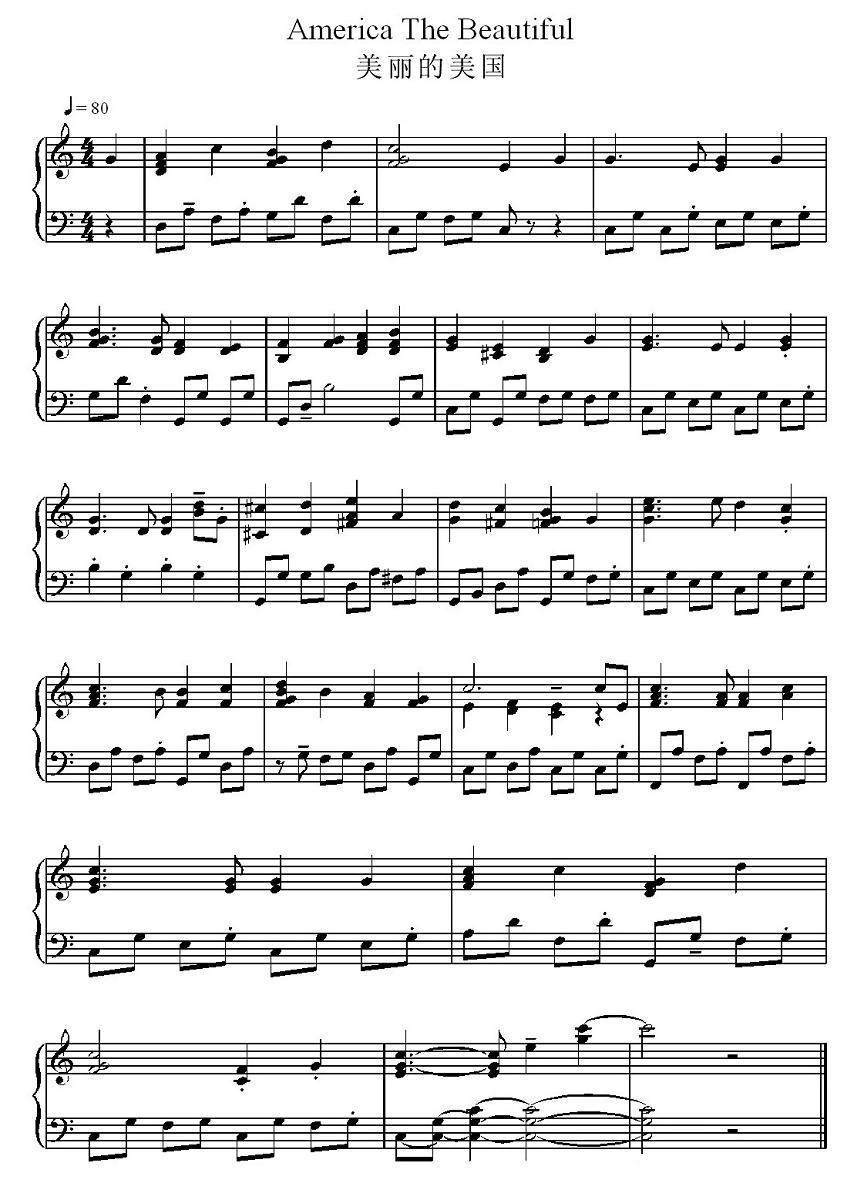 美丽的美国电子琴曲谱（图1）