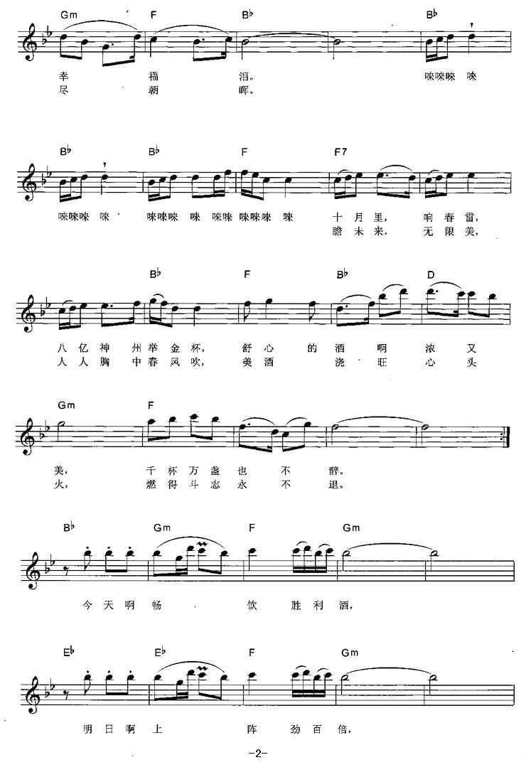 祝酒歌（弹唱谱）电子琴曲谱（图2）