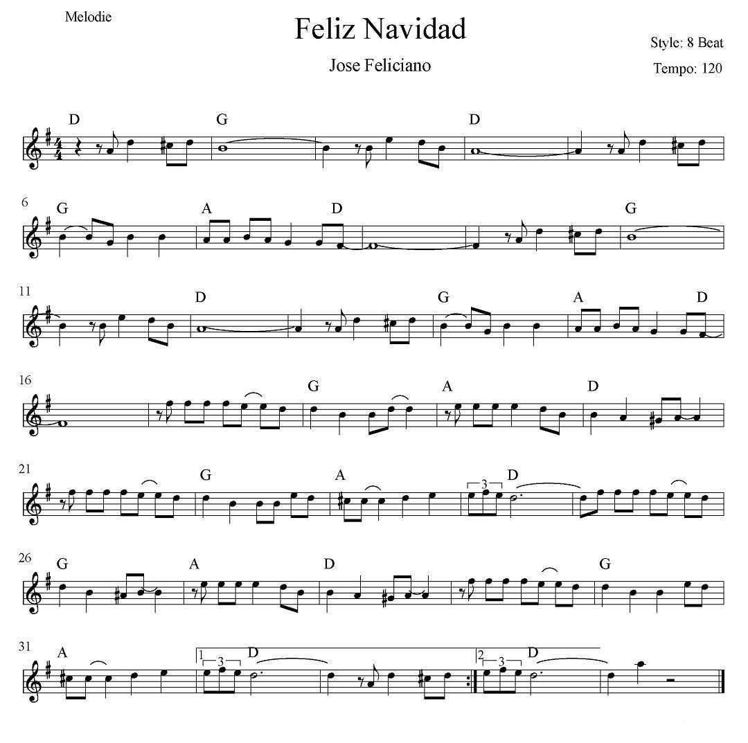 Feliz Navidad电子琴曲谱（图1）