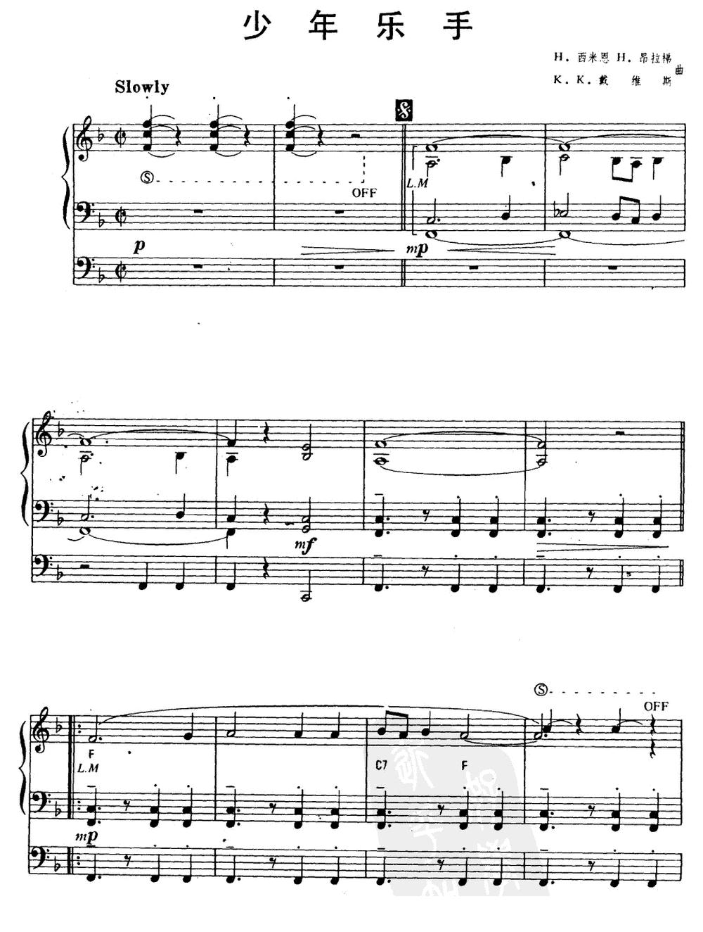 少年乐手（双排键电子琴）电子琴曲谱（图1）