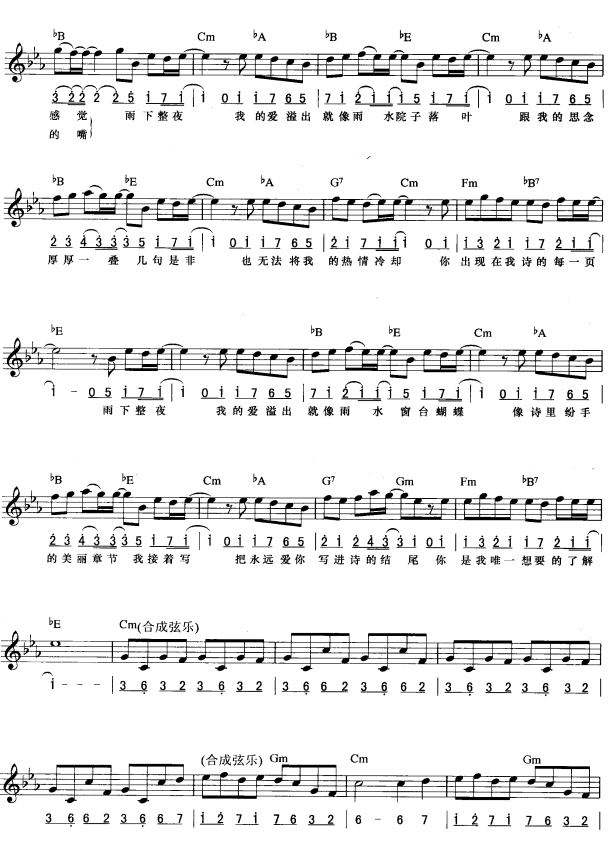 七里香(简线弹唱)2电子琴曲谱（图1）
