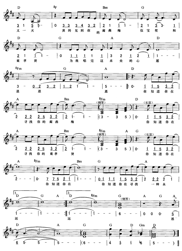 未央歌(简线弹唱)4电子琴曲谱（图1）