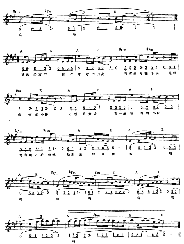 弯弯的月亮(简线弹唱)3电子琴曲谱（图1）