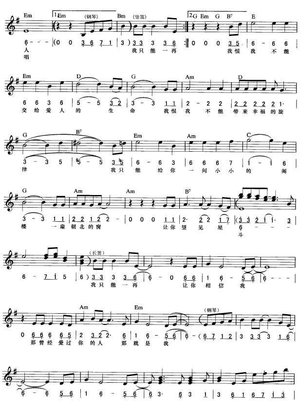 流浪歌手的情人(简线弹唱)2电子琴曲谱（图1）