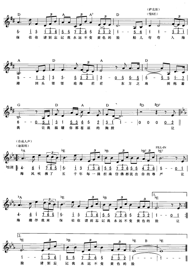 东方之珠(简线弹唱)2电子琴曲谱（图1）