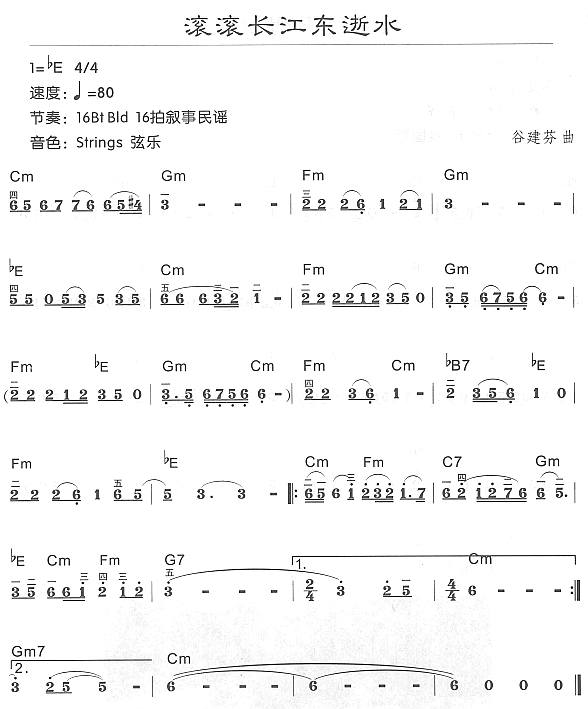 滚滚长江东逝水电子琴曲谱（图1）