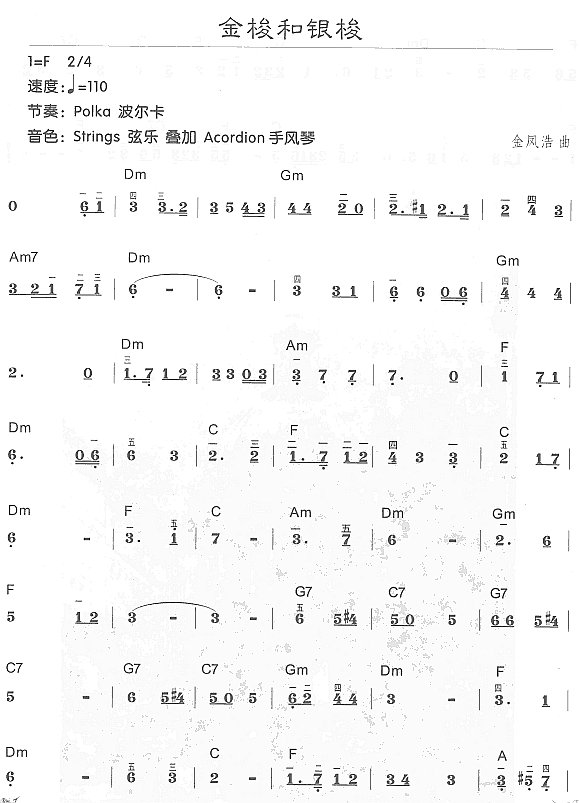 金梭和银梭1电子琴曲谱（图1）
