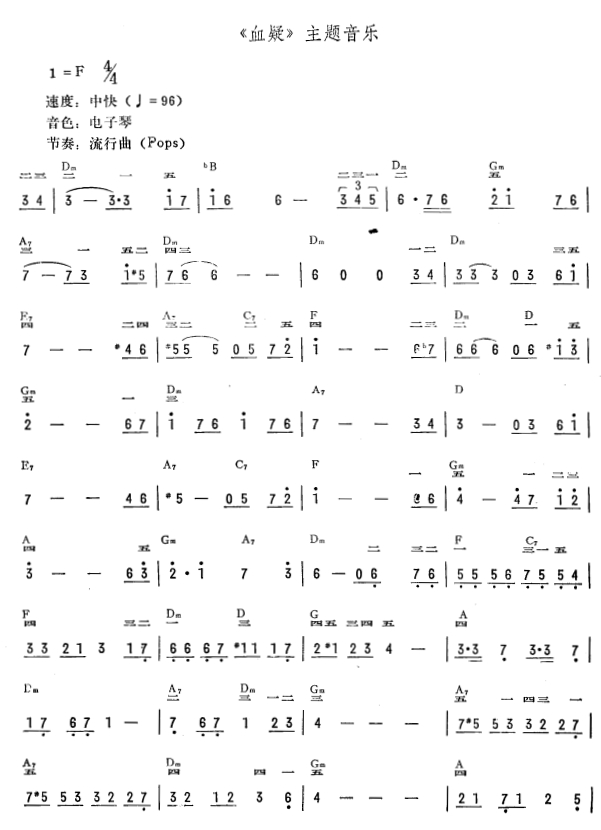 （血疑）主题音乐电子琴曲谱（图1）