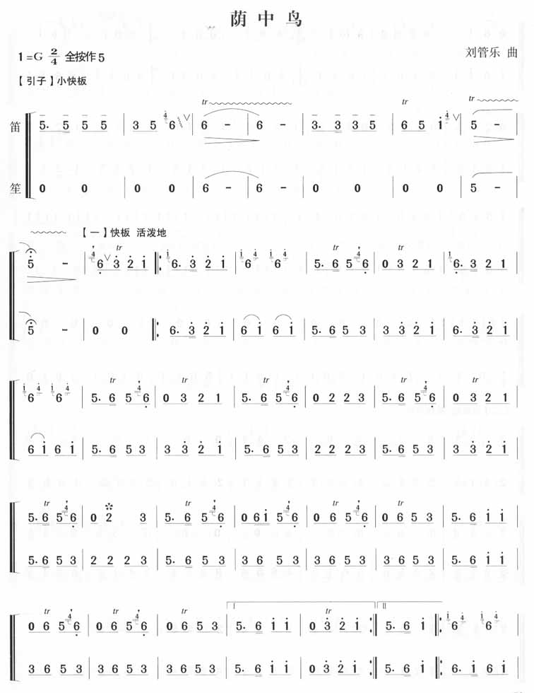 荫中鸟笛子（箫）曲谱（图1）