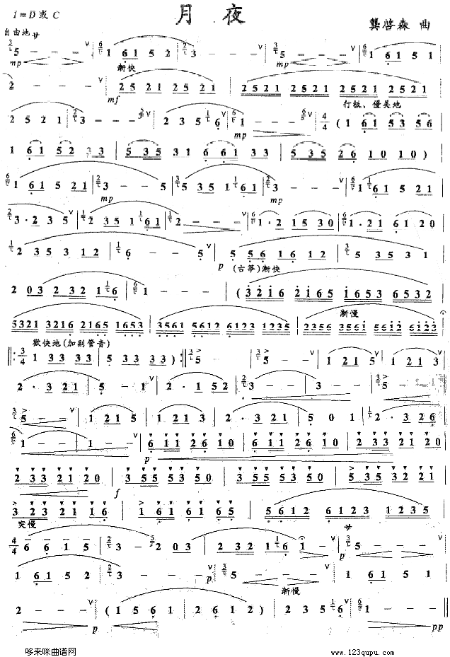 月夜笛子（箫）曲谱（图1）
