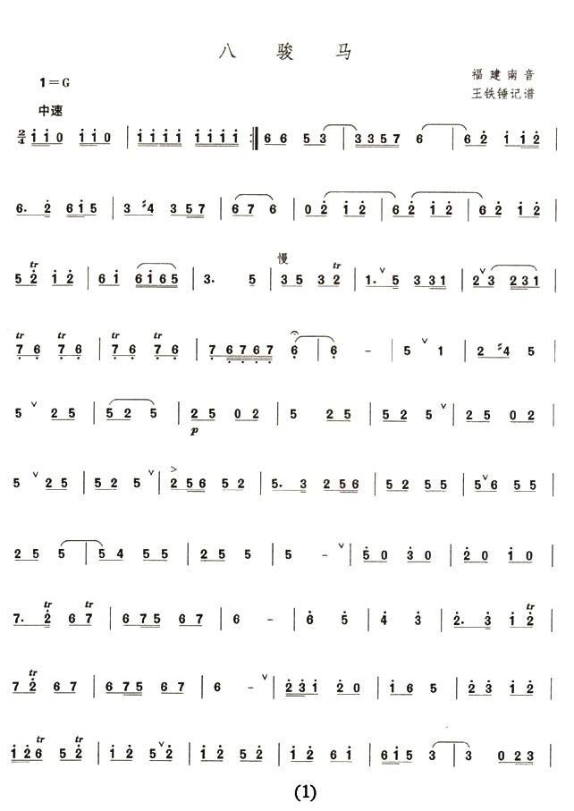 八骏马笛子（箫）曲谱（图1）