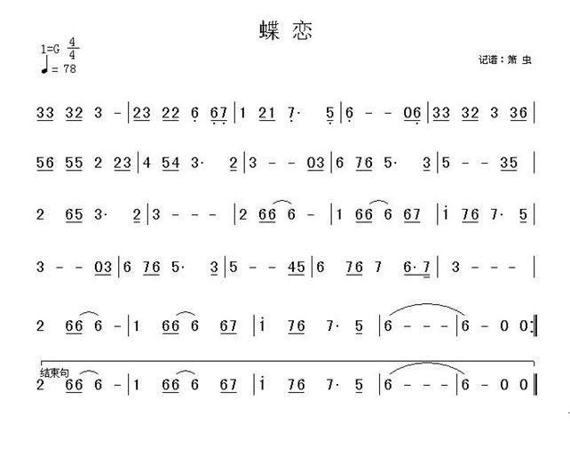 蝶恋笛子（箫）曲谱（图1）