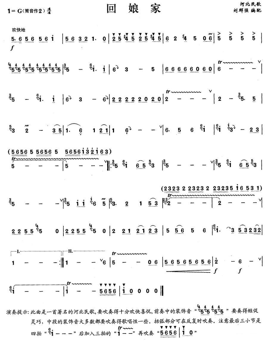 回娘家笛子（箫）曲谱（图1）