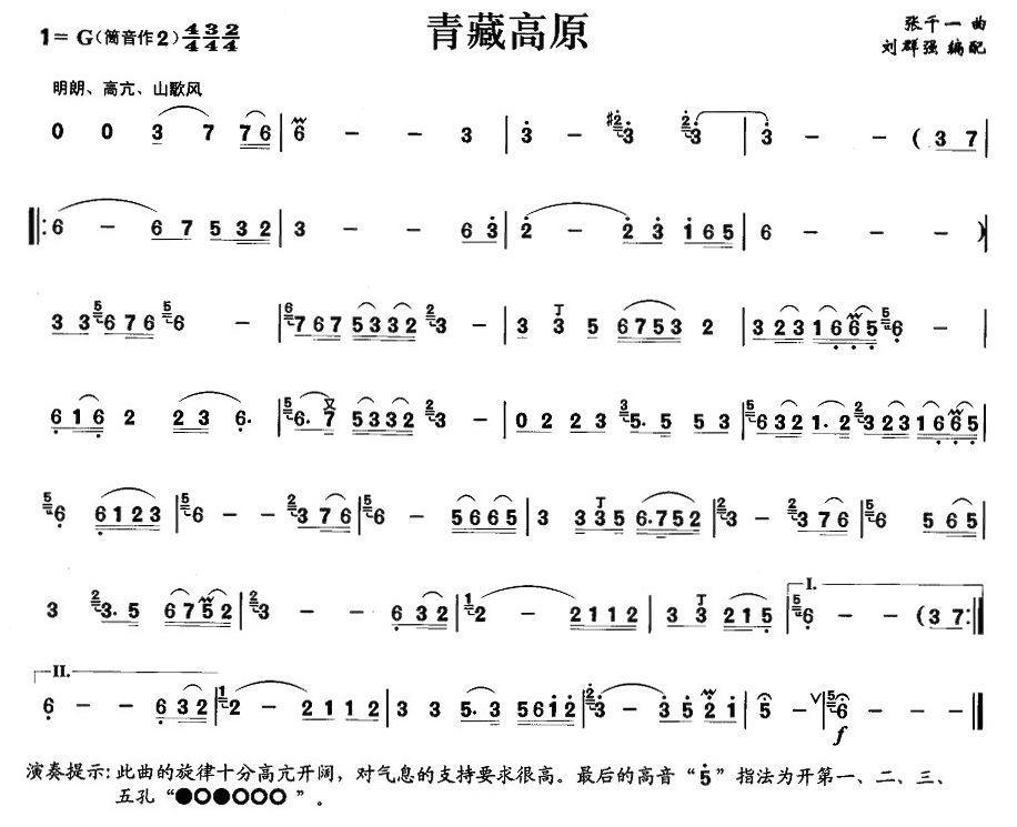 青藏高原笛子(箫)曲谱(图1)