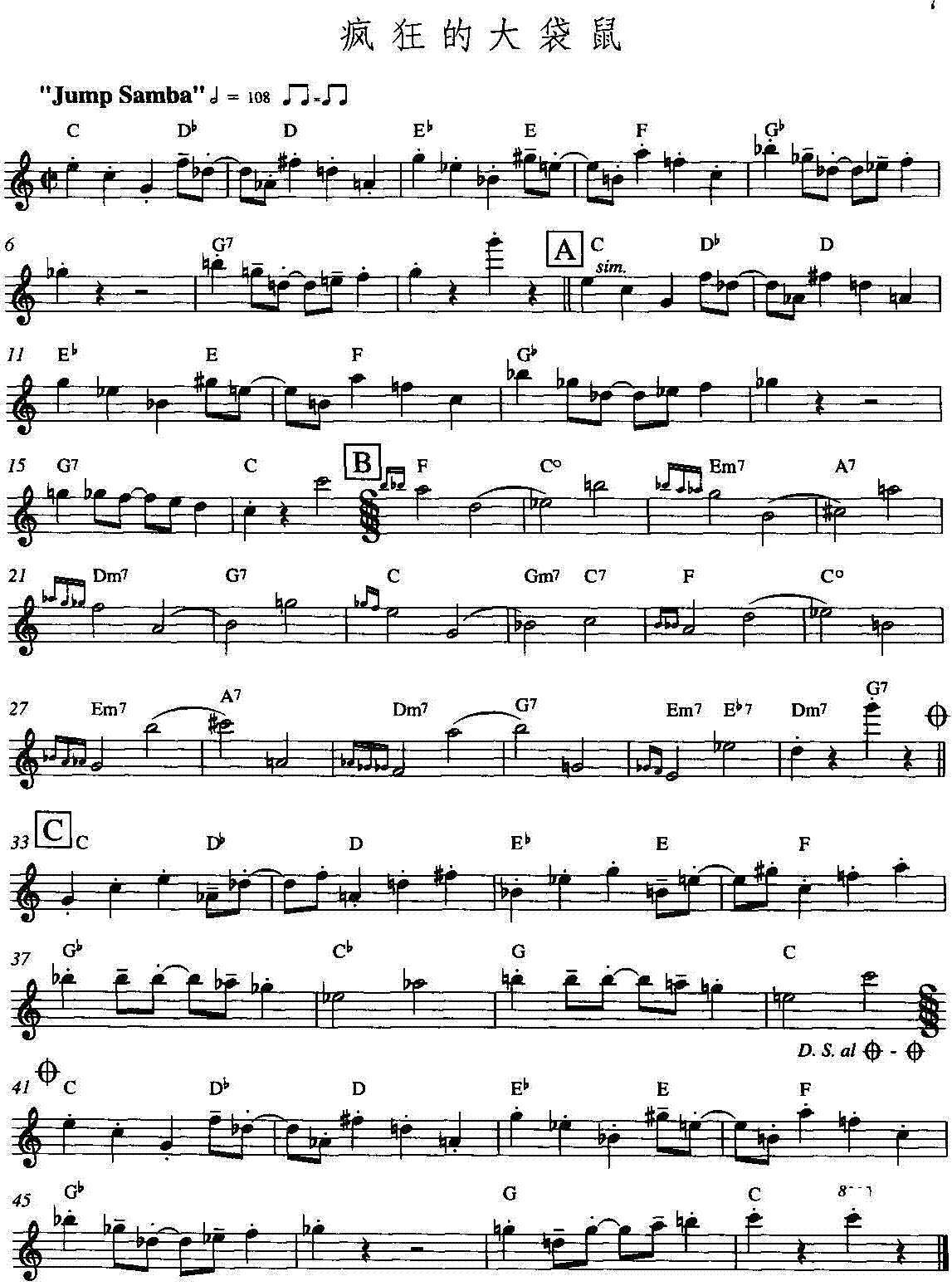 疯狂的大袋鼠(长笛)笛子（箫）曲谱（图1）