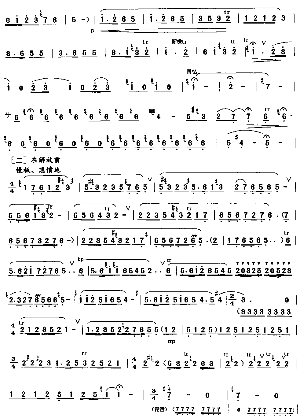 故乡的回忆笛子（箫）曲谱（图2）