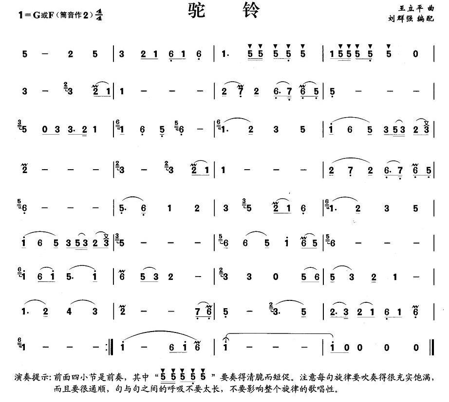 驼铃笛子（箫）曲谱（图1）