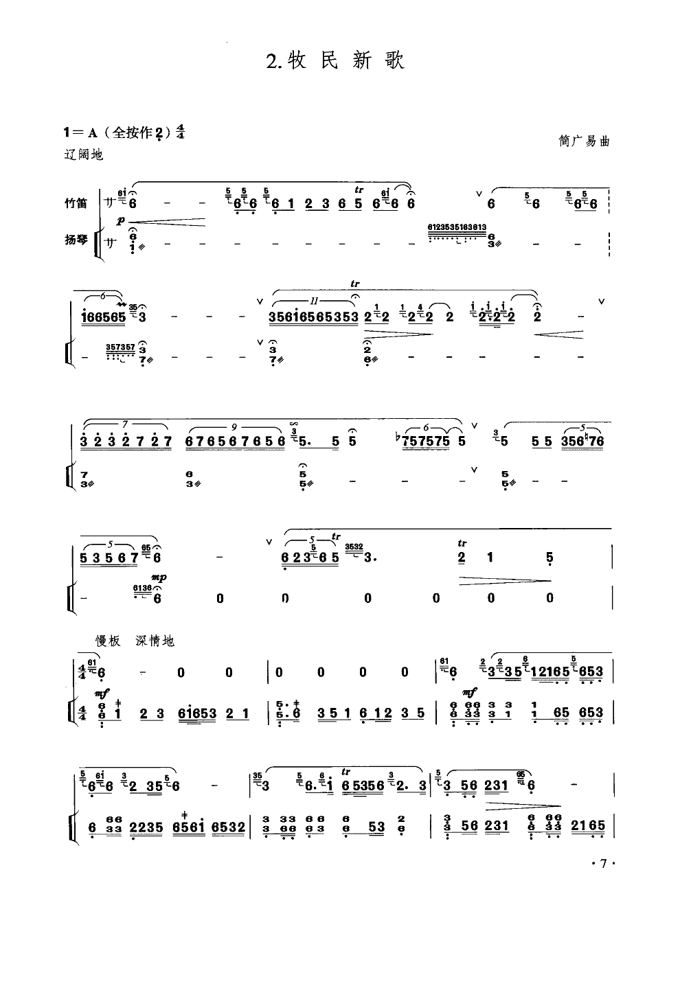 牧民新歌(笛子独奏扬琴伴奏)笛子（箫）曲谱（图1）