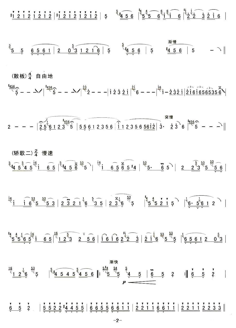 山轿飞歌笛子（箫）曲谱（图2）