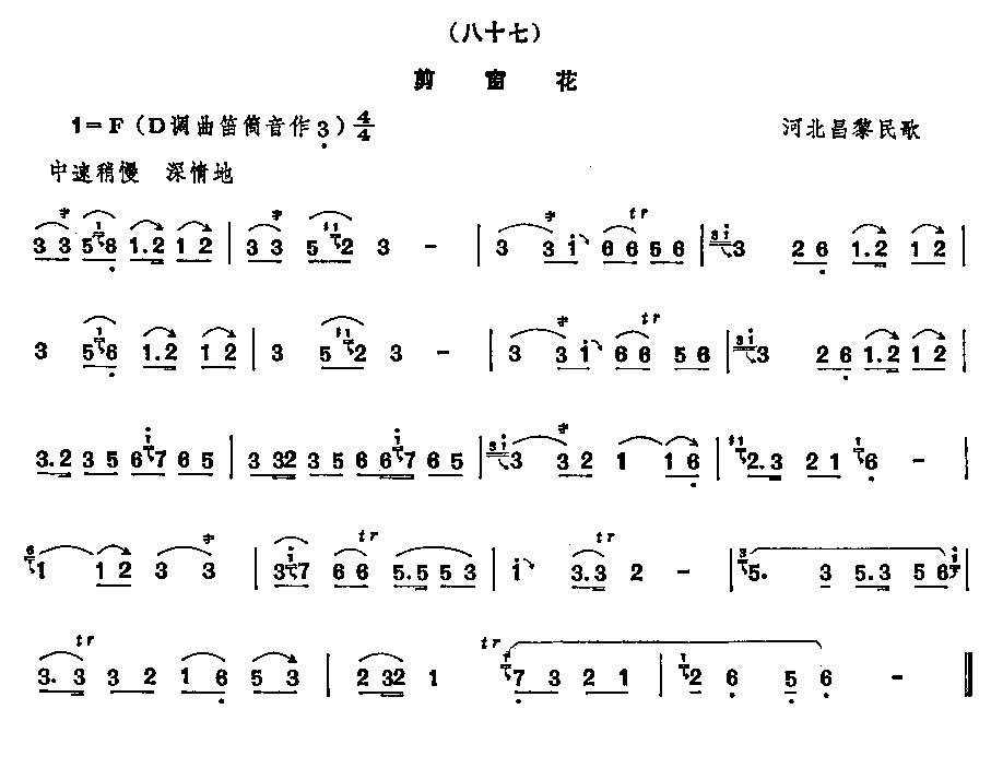剪窗花（河北昌黎民歌）笛子（箫）曲谱（图1）