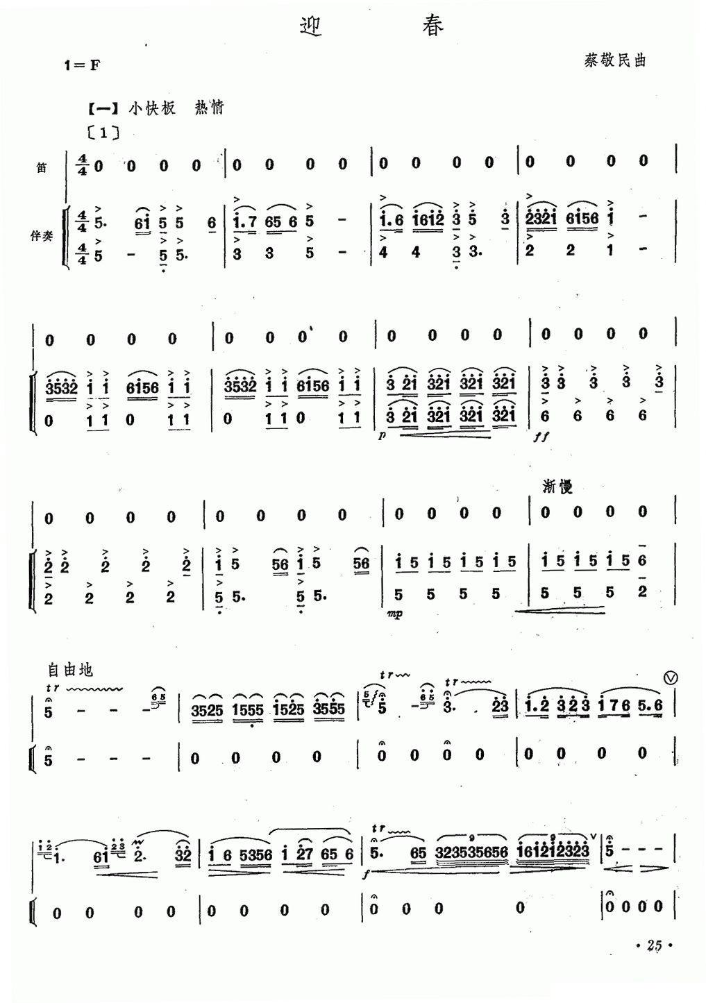 迎春（笛子+伴奏）笛子（箫）曲谱（图1）