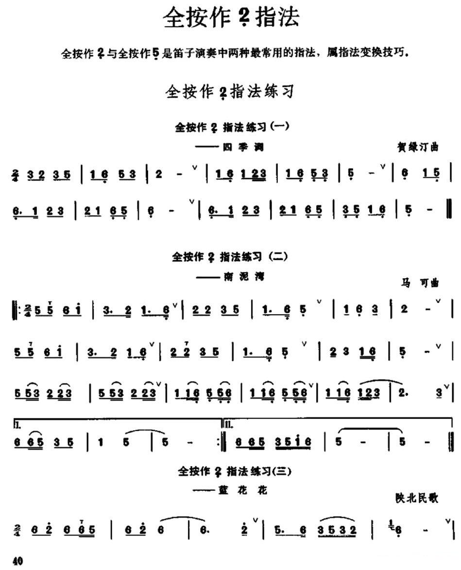 笛子全按作低音2指法练习笛子（箫）曲谱（图1）