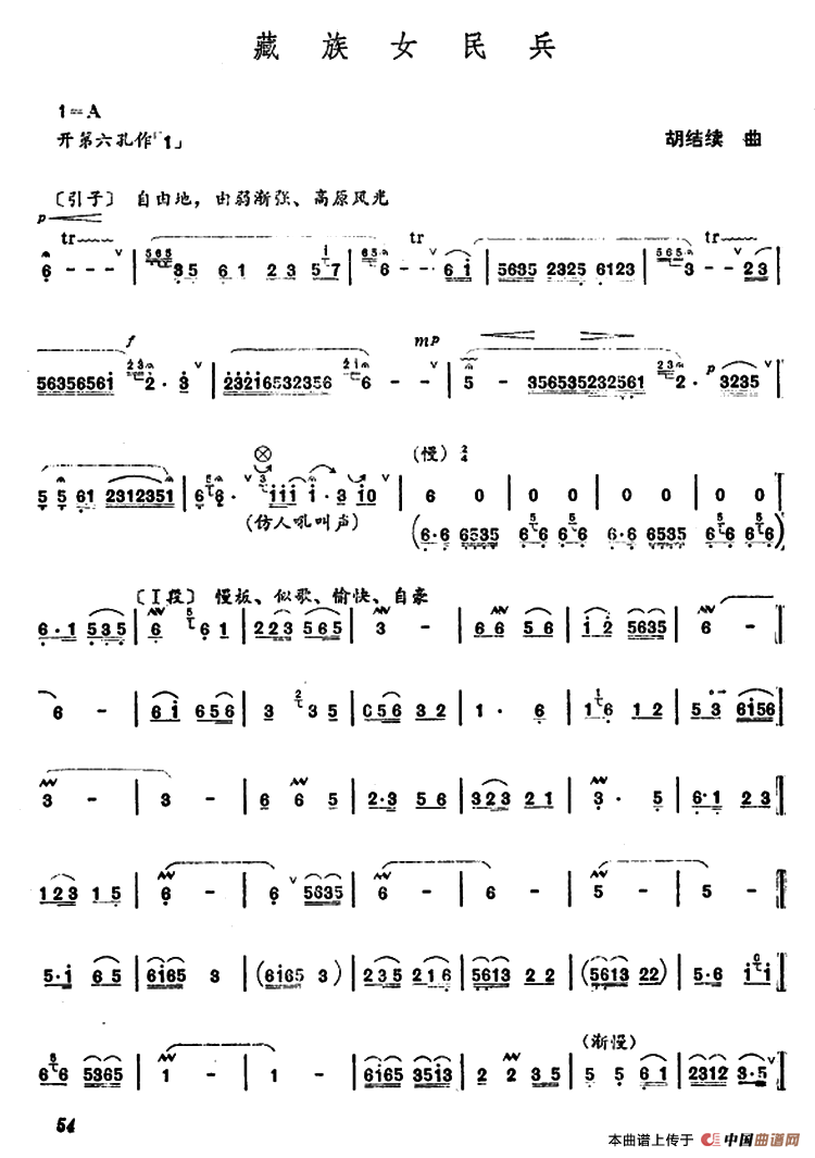 藏族女民兵笛子（箫）曲谱（图1）