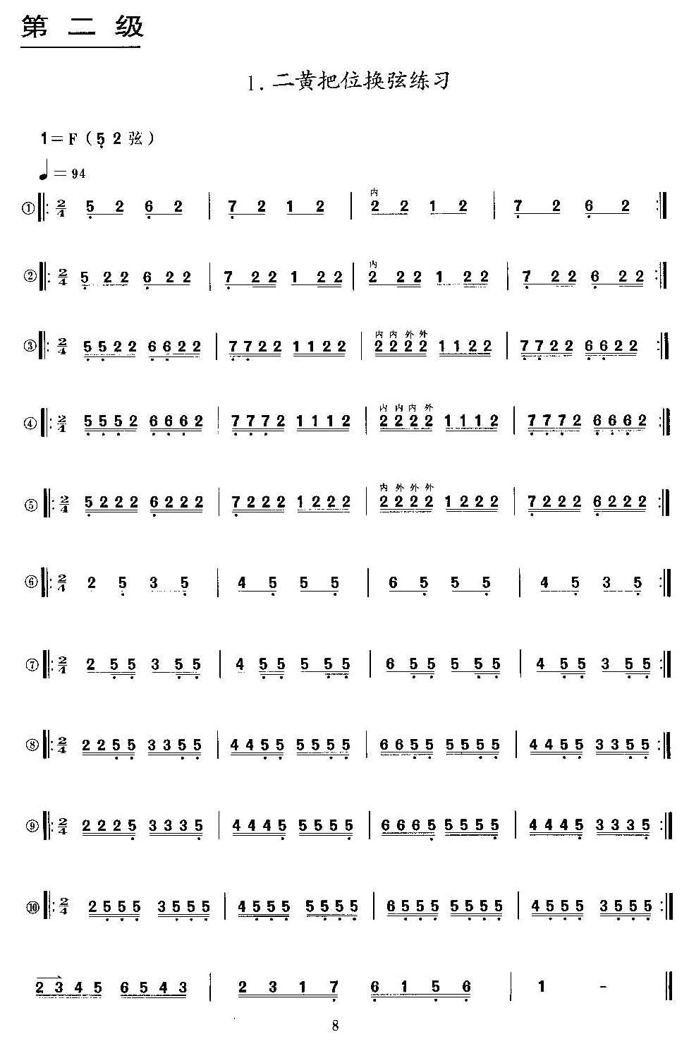二黄把位换弦练习（京胡）二胡曲谱（图1）
