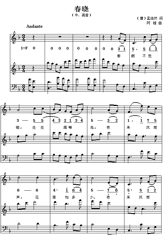 春晓钢琴曲谱（图1）