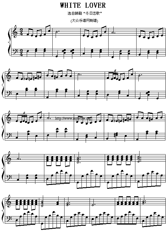 White lover(《冬日恋歌》插曲)钢琴曲谱（图1）