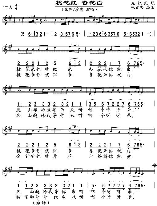 桃花红杏花白(五线谱/简谱对照)钢琴曲谱（图1）