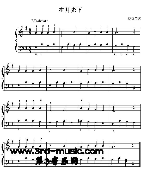 在月光下(法国民歌)[钢琴曲谱]钢琴曲谱（图1）