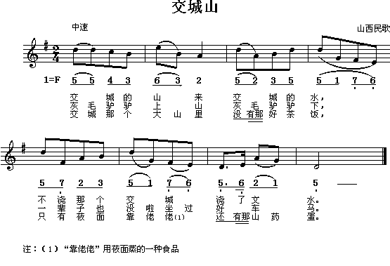 山西民歌：交城山（简线对照）钢琴曲谱（图1）