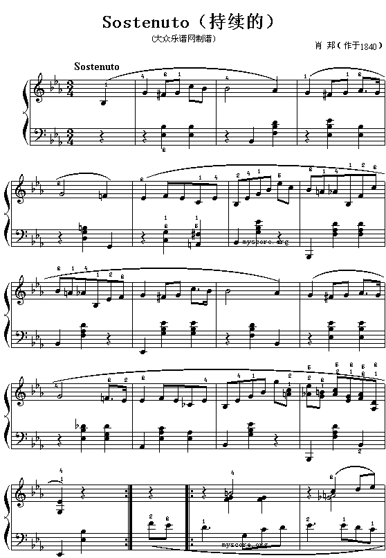(波)肖邦钢琴小曲：Sostenuto(持续地)钢琴曲谱（图1）