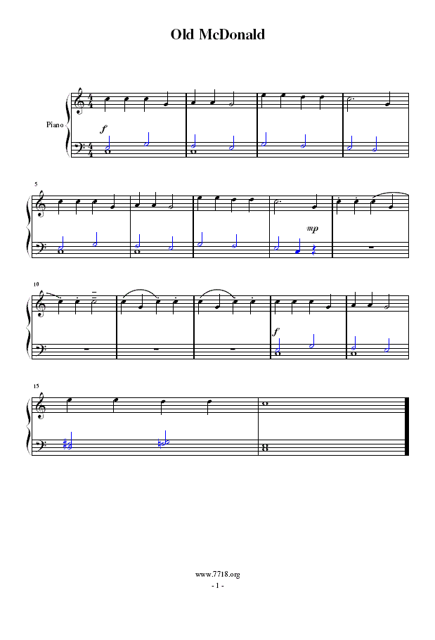 Old McDonald(简易钢琴曲)钢琴曲谱（图1）
