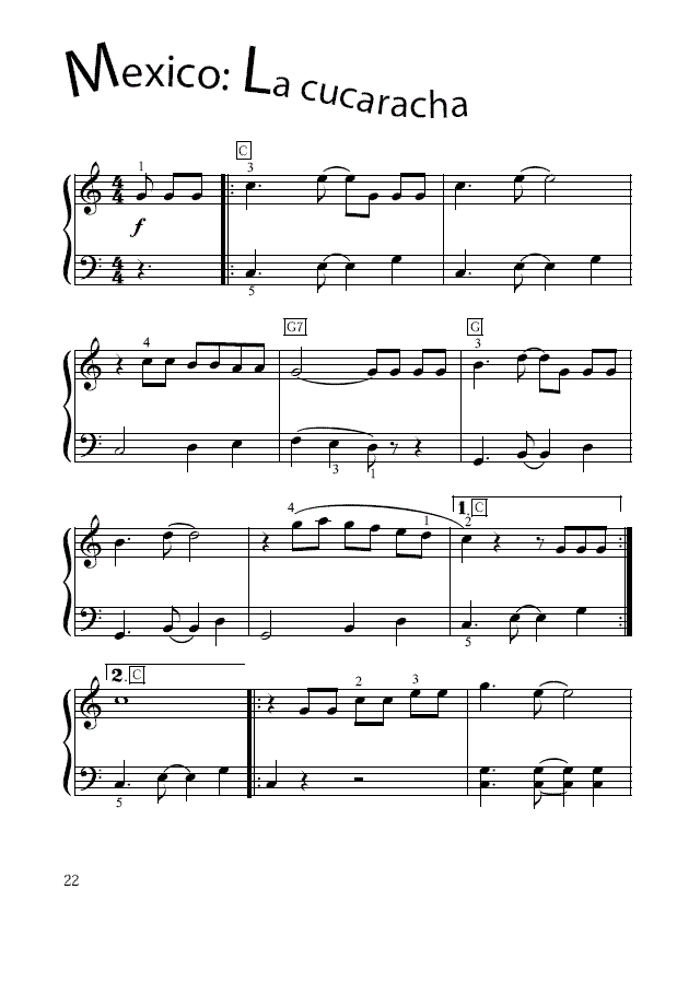 La cucaracha(简易钢琴谱)钢琴曲谱（图1）