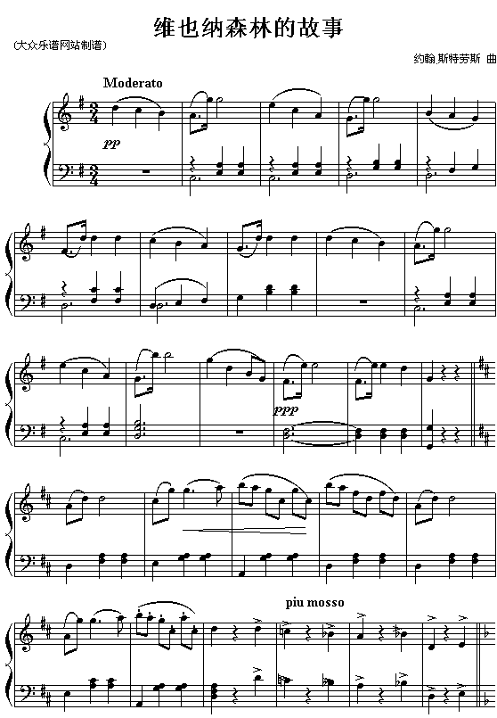 约翰.斯特劳斯：《维也纳森林的故事》钢琴曲谱（图1）