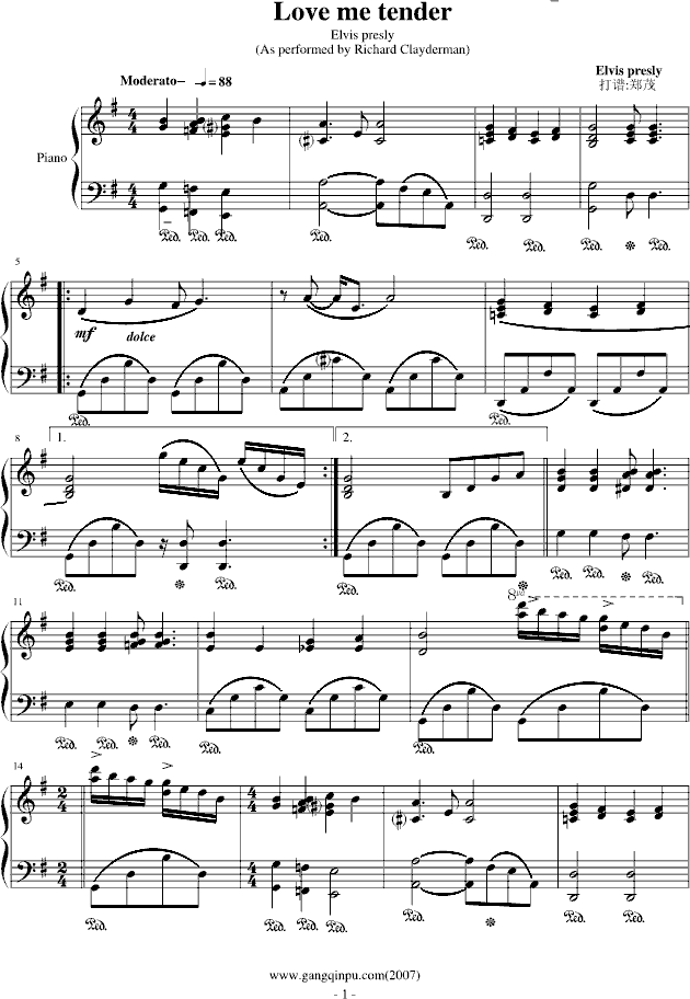 Love me tender钢琴曲谱（图1）