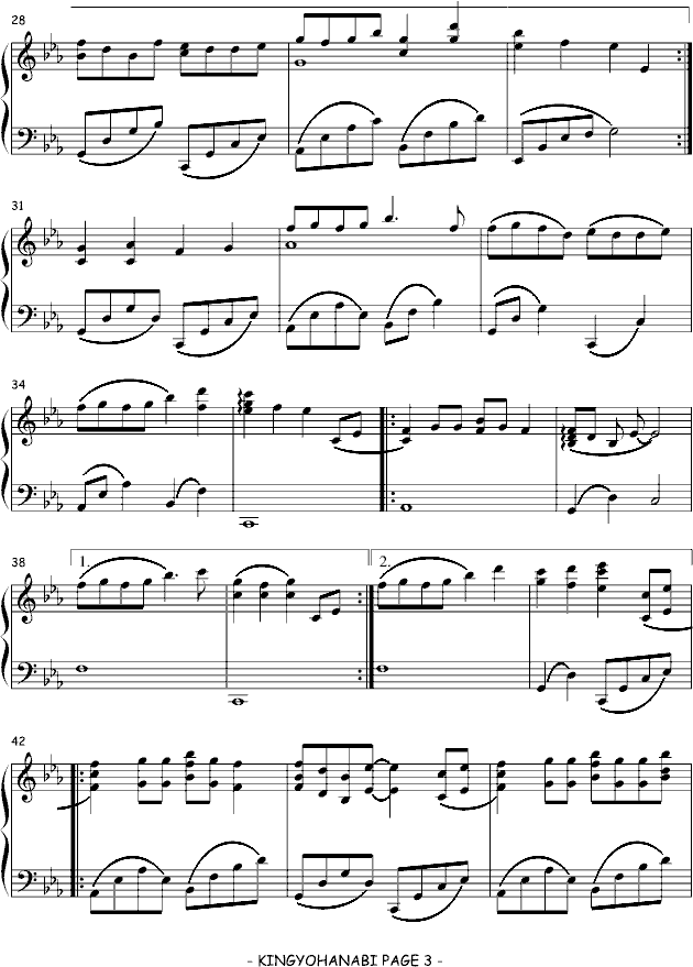 金鱼花火-KAWA-TSUBASA版钢琴曲谱（图3）