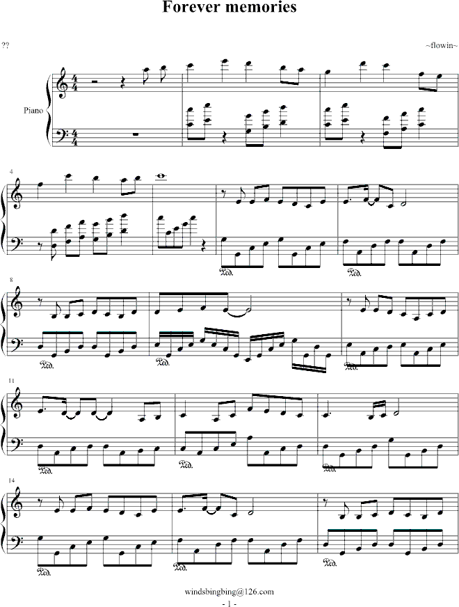Forever memories钢琴曲谱（图1）