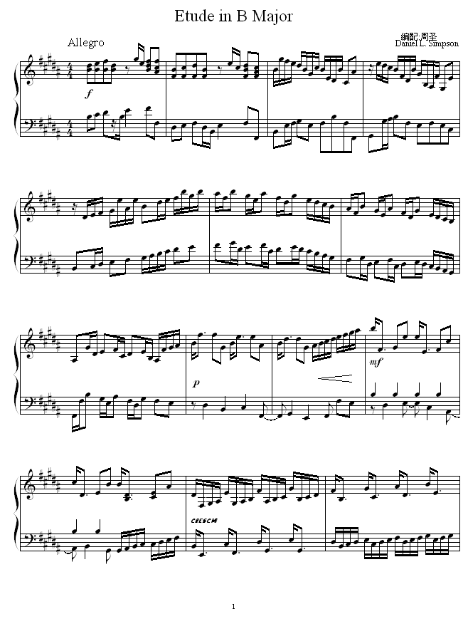 Etude in B Major -圣钢琴曲谱（图1）