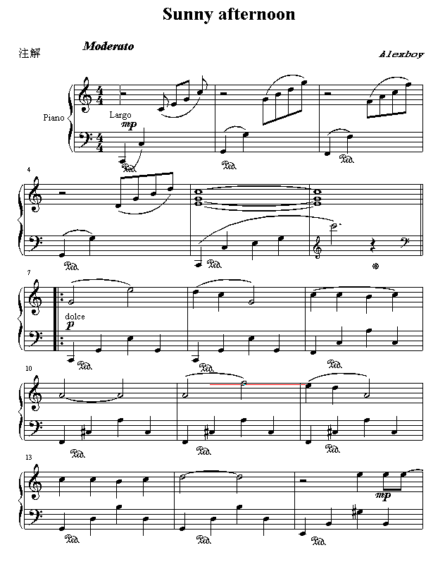 sunny afternoon钢琴曲谱（图1）