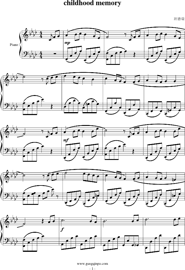 childhood memory钢琴曲谱（图1）