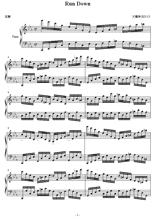 Run Down钢琴曲谱（图1）