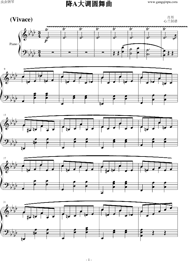 降A大调圆舞曲钢琴曲谱（图1）