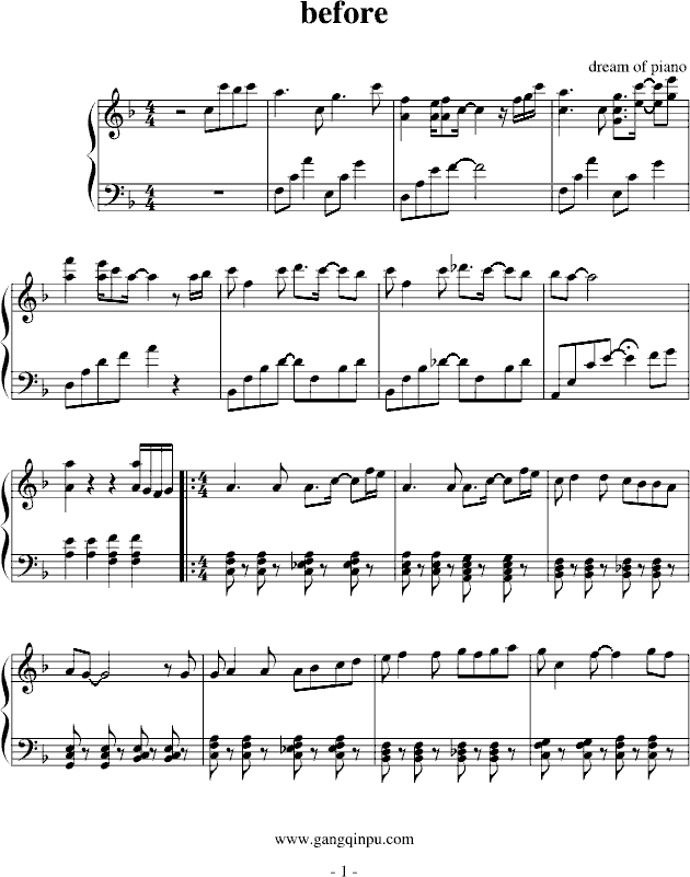 before钢琴曲谱（图1）
