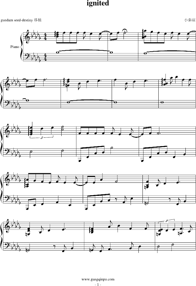 高达SEED-D主题曲ignited钢琴版钢琴曲谱（图1）