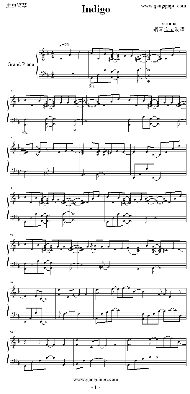 Indigo钢琴曲谱（图1）
