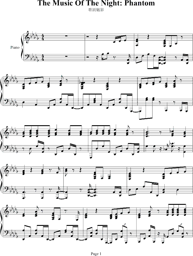 The Music Of The Night钢琴曲谱（图1）