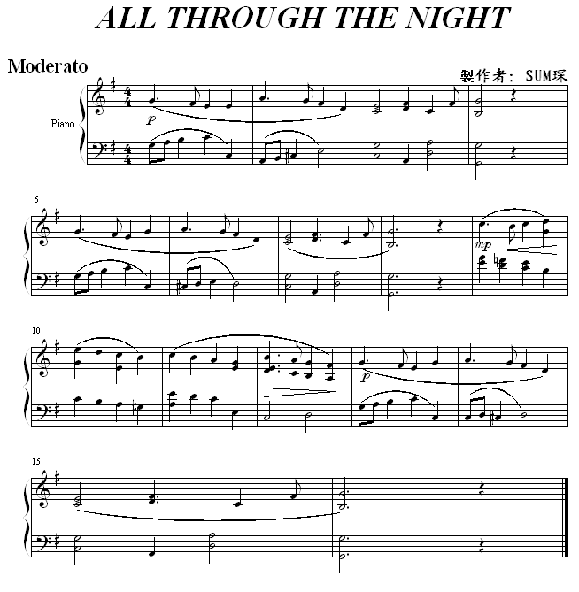 ALL THROUGH THE NIGHT钢琴曲谱（图1）